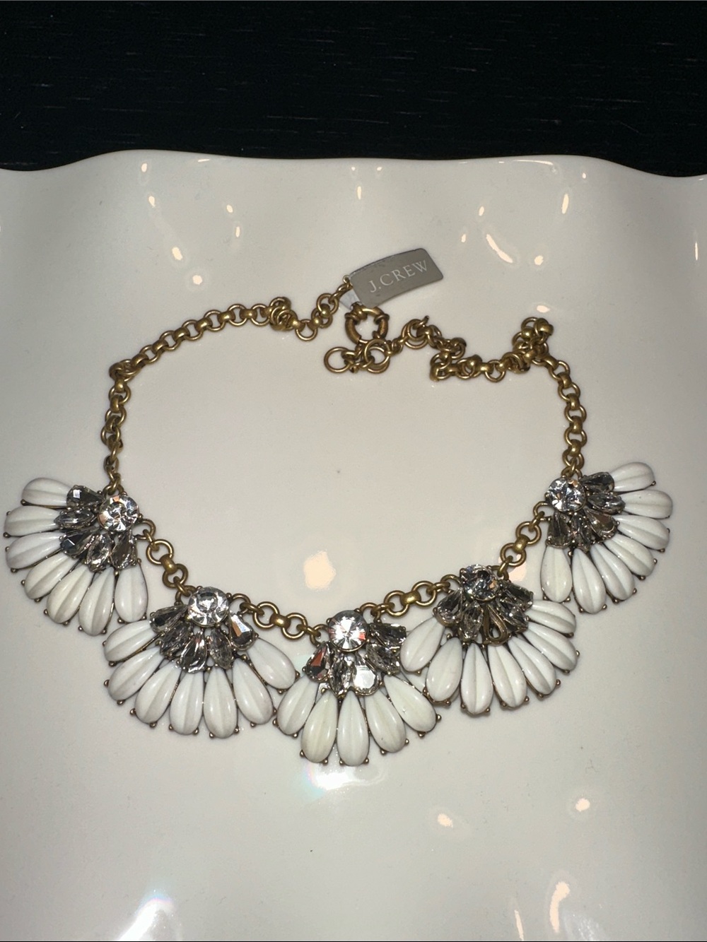 J. Crew White Petal Cluster Necklace with Gold Chain